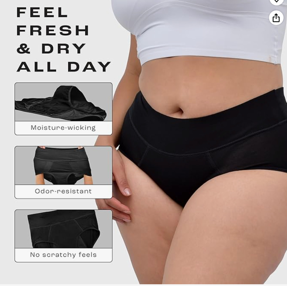 BamBody Period Proof Hipster/Brief Panties 3 Pack Black Bamboo Leakproof NIP 7